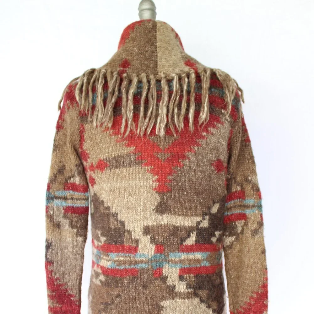 SOLD. RALPH LAUREN Denim Supply fringe polo RRL wool Aztec tribal Cardigan - Picture 9 of 10